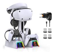 RGB Charging Station for PSVR 2/ PS5/ PS5 Edge Controller with AC Adapter and Plug Adapter, Vertical Stand for PlayStation VR2 Headset and Dualsense Controllers+ VR2 Charging Dock+ 10 Light Mode