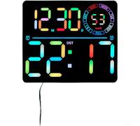 Rgb Color Changing Led Digital Wall Clock Large Display Calendar Temperature Dual Alarm Auto Dimming For Living Room Bedroom Black Shell(B)