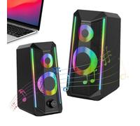 RGB Computer Speakers - 2 RGB Speakers with Colorful Lights, RGB Illuminated Audio Computer | USB Powered - Volume Control for Computer Setup, Computer Accessories
