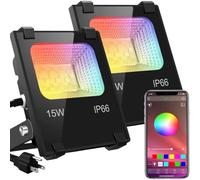 RGB Floodlight 15W, IP66 Waterproof LED Floodlight with Bluetooth APP Timing Mode, 16Million Colors 20 Modes, Security Light for Warehouse Playground Backyard and Squares 45HaoAMZ