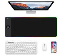 RGB Gaming Mouse Mat 15 W Qi Upgrade Mouse Mat Non-Slip Rubber Foot Mouse Pad Black Waterproof Gaming Accessories with 10 Lighting Modes LED Light for iPhone Pro Mobile Phone, Headphones, Home, Office