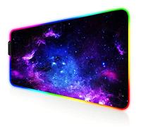RGB Gaming Mouse Mat Pad - TEKXDD 800x300 mm LED Glowing Keyboard Mouse Pad with 12 Light Modes Non-Slip Rubber and Waterproof Surface Large Extended Mouse Mat for Gaming PC Laptop Desk Galaxy