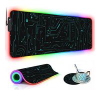RGB Gaming Mouse Pad with Coffee Coaster, XXL Large Glowing LED Mousepad, Anti-Slip Rubber Base, Computer Keyboard Desk Mouse Mat 31.5 X 11.8 Inch - Circuit Board Pattern