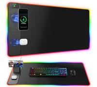RGB Gaming Mouse Pad with Magnetic Wireless Charging & Phone Stand, 31.5"x15.8" Large, 25 Light Effects, Non-Slip Base, Waterproof Ultra-Smooth Surface, No Adapter
