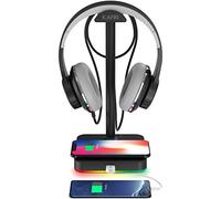 RGB Headphone Stand with Wireless Charger KAFRI Desk Gaming Headset Holder Hanger Rack with 10W/7.5W QI Charging Pad and QC 3.0 USB Port - Suitable for Gamer Desktop Table Game Earphone Accessories