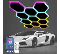 RGB Hexagon Lights with Remote & Bluetooth, Hexagon Garage Light with Music Mode, Hexagon Ceiling LED Lights, Garage LED Panel Light, for Basement Gym Bar Decor(11 Hole)