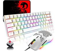RGB Keyboard and Mouse Gaming White, 68 Keys Red Switch 60% Mini Chroma Mechanical Keyboard, 6400DPI 7 Buttons Honeycomb Lightweight Programmable Mouse, USB Wired, Compatible with Windows Mac PS4