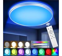 RGB LED Ceiling Light Dimmable with Remote Control，24W/3000LM Flat Circular Ceiling Lights,3000K-6500K,10 Level Brightness Adjustment,7 RGB Ceiling Lights for Bedroom,Bathroom,Living Room, Kitchen