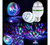 RGB LED Light Bulb 3W E27 Crystal Ball Auto Rotating Disco Party Stage Lamp