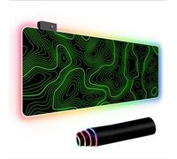 RGB LED Topographic Green Gaming Mouse Pad - 31.5"x11.8" Large Desk Mat with Contour Map Design, Non-Slip Rubber Base & Stitched Edge for PC & Laptop