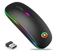 RGB LED Wireless Silent Rechargeable Mouse, Silent Click USB Mouse Wireless for Laptop, PC, Computer, Desktop with 3DPI Mode 800 to 1600, RGB Lights, Optical Mice USB Fast 2.4GHZ