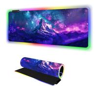 RGB Mouse Pad Led Desk Mat I 31.5 x 11.8 Inch Large Mouse Pad I XL Oversized Big Mouse mat 14 Led Light Modes I Anti-Slip Rubber Base Waterproof Keyboard Pad for PC Gaming I Starry Mountains
