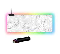 RGB Mouse Pad LED Desk Mat Large Gaming Mousepad White with Black Topographic Line Design, Keyboard Pad XL Mouse Mat for Home and Office(White with Black Topographic Line)