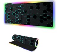 RGB Mousepad Led Mouse Pad Desk Mat I 31.5 x 11.8 Inch Large Mouse Pad I XL Oversized Big Mouse mat 14 Led Light Modes I Anti-Slip Rubber Base Waterproof Keyboard Pad for PC Gaming I Black Honeycomb