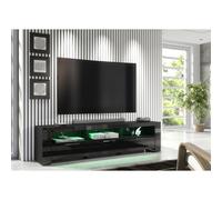 (RGB (multicoloured) LED Lights ) Furneo 200cm Black Long TV Stand Unit Cabinet Matt & High Gloss LED Lights Phantom 10