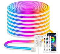 RGB Neon LED Strip Lights 15M, 24V Valentines Cuttable Rope Light with Power Plug, App/Remote Control, Colour Changing, Music Sync, Outdoor Waterproof Light for Easter Bedroom, Wall, Ceiling DIY Decor