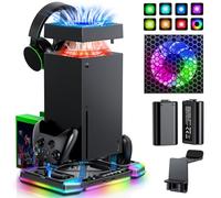 RGB Peak Cooling Fan and Charging Station for Xbox Series X Console & Controller, Cooling System Stand for Xbox X Accessories with 2x 1400mAh Rechargeable Battery & Digital Camera Holder
