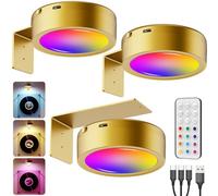 RGB Rechargeable Picture Lights for Wall, Gold 2600mAh Battery Operated Picture Frame Light Wireless Magnetic LED Art Lights for Paintings Stick On Display Cabinet Puck Light with Remote for Poster