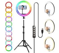 RGB Ring Lamp with Tripod - 220 cm Adjustable Stand, 26 cm USB LED Light with Remote Control - for Makeup, Photography, Social Media