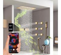 RGB Shower System with 64 Colors & Music Shower Column with LED Display 6PCS Jets 580x380mm Rainfall & Handheld Showerhead Waterfall Feature