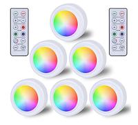 RGB Spotlights, Battery Operated with Remote Control, 6 Pieces, 16 Colour Changing Cabinet Lighting, Dimmable Display Cabinet Lighting, Wireless LED Touch Lamp, Timer and Memory Function, LED Spot