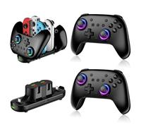 RGB Switch Controllers 2 Pack with Charging Dock, Wireless Switch Pro Controller for Switch 2 or 1/Lite/OLED, Game Controller with Hall Effect Joystick/Motion Sensor/Dual Vibration/Screen Shot/Cable