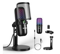 RGB USB Microphone, Black Gaming Mic for PC, PS5, Laptop, Phone, Condenser Mic with Touch Mute, Pop Filter, Cardioid Pickup, Plug & Play for Streaming, Podcast, Recording, Gaming