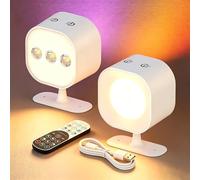 RGB Wall Lights for Bedroom 2 Pcs, 15 Colors Rechargeable Magnetic LED Lamp with Remote & 360° Adjustable Head, Cordless Wall Sconces for Bedside Hallway Decor & Gaming Room Party