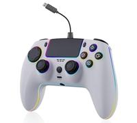 RGB Wired Game Controller for PlayStation 5 Replacement Remote Gamepad with Hall Effect Trigger for PS-5 & Windows PC Motion Sensing Double Vibration Joystick Joypad with Turbo,Macro Mapping (White)