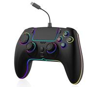 RGB Wired Game Controller for PlayStation 5 Replacement Remote Gamepad with Hall Effect Trigger for PS-5 & Windows PC Motion Sensing Double Vibration Joystick Joypad with Turbo,Macro Mapping (Black)