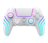 RGB Wireless Controller for PlayStation 5 Bluetooth Replacement Gamepad for PS-5/ Windows PC Rechargeable Motion Sensor Game Joystick Double Vibration Remote Joypad with 1500mAh Battery,Turbo (White)