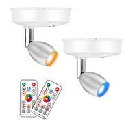 RGB Wireless Spotlight, Battery Operated Wall Lights, Timer Remote Battery Ceiling Lights, Dimmable Spot Light with Rotatable Light Head for Painting Picture Artwork Closet 2pack (RGBW)
