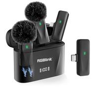 RGBlink Wireless Lavalier Microphone Compatible for iPhone 16,15 Pro Max, USB C Smartphone, Samsung, Android - Set of 2 Lapel Mic w/Noise Canceling for Content Creator, Vlogging, Recording, ASMR