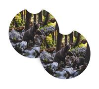 rge and small black bears Patterned Car Coasters - 2 Pack - 2.7" Diameter Car Coasters Home Decor Desk Protectors