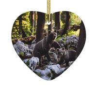 rge and small black bears Printed decorative ornaments, ceramic heart-shaped ornaments, can be hung on Christmas trees and fireplaces