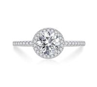 RGEMCY 1ct Round Moissanite Ring 925 Sterling Silver Moissanite Side Stone Wedding Anniversary Ring