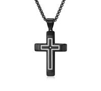 RGEMCY three-dimensional cut two-color stainless steel cross pendant men's pendants men's cross necklace religious cross necklace, Stainless Steel, No Gemstone
