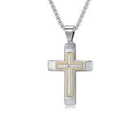 RGEMCY three-dimensional cut two-color stainless steel cross pendant men's pendants men's cross necklace religious cross necklace, Stainless Steel, No Gemstone