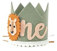 RGEVGER 1 Year Birthday Crown for Baby, Wild One Birthday Decorations Green Fabric Design, Cute Tiara Decoration, for Boy and Girl Lion Party Decorations Photo Props Headband and Family Gatherings