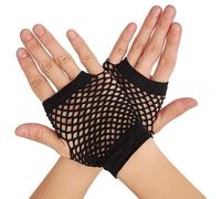 RGEVGER Black Fishnet Gloves, Fingerless Mesh Gloves, Retro Vintage Nylon Stretch, 80s Short Style, for Kids and Girls Dance, Disco Costume Party Accessories, Stretchy Mesh Supplies(Black)