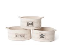 RGI Home Dog Toy Storage Baskets - Set of 3 Oval Fabric Rope Organizer Bins for Pet and Household Storage, Multi-Sized with Easy-Carry Handles, Durable and Stylish, Charcoal Gray on Ivory