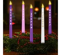 RGQSUN LEDs Flameless Advent Candles Sets of 5 Christmas Advent Candles Battery Operated Flickering Flameless Taper Candle for Christmas Wreath Advent Decor(Battery is not Included)