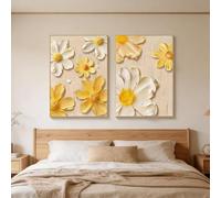RGsixiot Canvas Wall Art 2 Panels 3D Effect Yellow and White Daisies