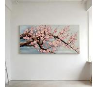 RGsixiot Canvas Wall Art Abstract Horizontal Pink Cherry Blossom Branch