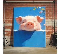 RGsixiot Canvas Wall Art Modern Vertical Smiling Pig Animal Portrait