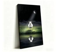 RGsixiot Canvas Wall Art Surreal Vertical Sheep Moonlight Reflection