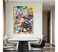 RGsixiot Canvas Wall Art Urban Graffiti Vertical Bench Figures with Dog