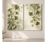 RGsixiot Canvas Wall Art Watercolor Ginkgo Leaves Vertical 2 Panels | Botanical Leaf Poster | Large Gi Canvas Print | Living Room and Bedroom Wall Decor(70x100cm)x2/Frameless)