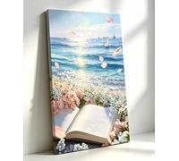 RGsixiot Canvas Wall Art Watercolor Vertical Seaside Flowers Open Book