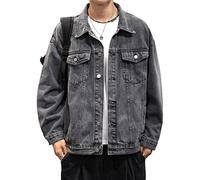 RGVV Jeans Jacket Men, Lightweight Trucker Jacket Washed Jeansjacke Dark Grey Classic Jeans Jacket Transitional Jacket Button Down Slim Fit Casual Jacket For Women Men,Xl